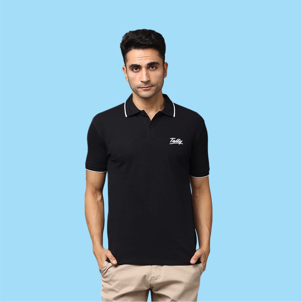 Greys&Blues Pima Collar T-Shirt- Black with White